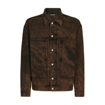Shop Dolce & Gabbana Overdyed Denim Jacket In Combined_colour
