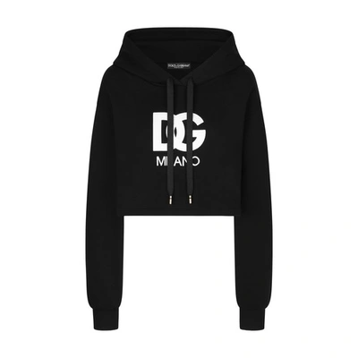 Shop Dolce & Gabbana Cropped Hoodie With Embroidery In Black