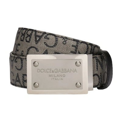 Shop Dolce & Gabbana Coated Jacquard Belt With Logo Tag In Brown_black