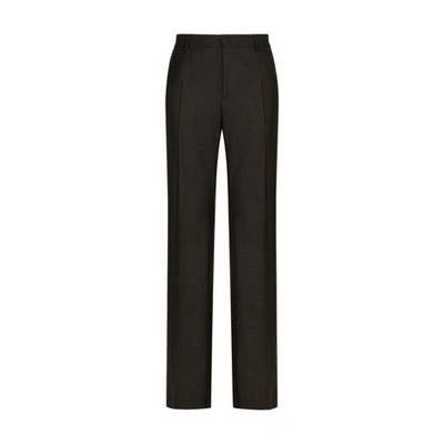 Shop Dolce & Gabbana Stretch Flannel Straight-leg Pants In Melange_grey