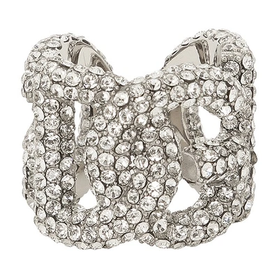 Shop Dolce & Gabbana Rhinestone Ring With Dg Logo In Silver_palladium