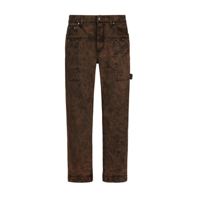 Shop Dolce & Gabbana Overdyed Denim Worker Jeans In Combined_colour