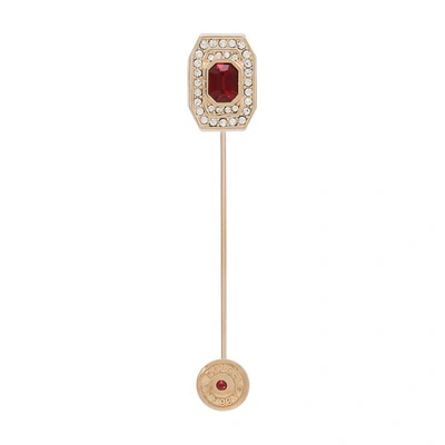 Shop Dolce & Gabbana Silver Brooch With Rhinestones In Red