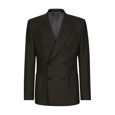 Shop Dolce & Gabbana Stretch Wool Flannel Jacket In Melange_grey