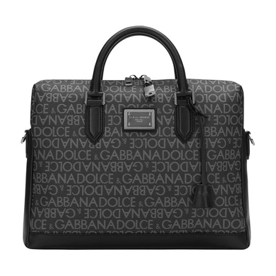 Shop Dolce & Gabbana Coated Jacquard Briefcase In Black_grey