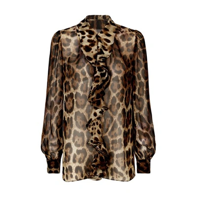Shop Dolce & Gabbana Chiffon Shirt With Ruches In Leo_new