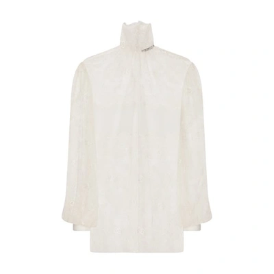 Shop Dolce & Gabbana Floral Lace Turtle-neck Blouse In Very_light_cream_whi