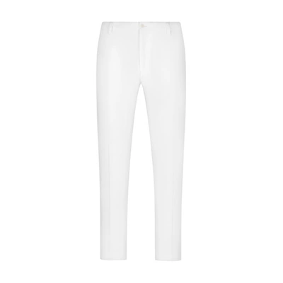 Shop Dolce & Gabbana Stretch Cotton Pants With Patch In Optical_white