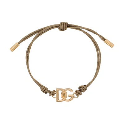 Shop Dolce & Gabbana Bracelet With Cord And Dg Logo In Cammello
