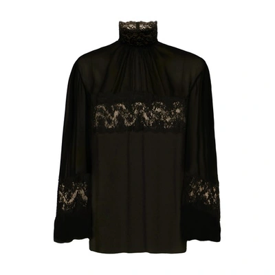 Shop Dolce & Gabbana Georgette And Lace Blouse In Black