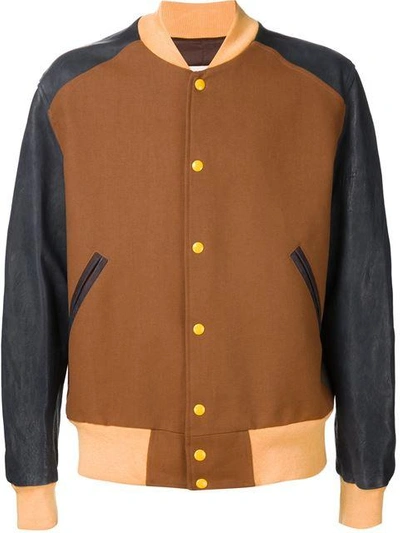 Shop Maison Margiela Colour Block Bomber Jacket In Brown