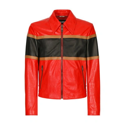 Shop Dolce & Gabbana Leather Jacket With Inserts In Combined_colour