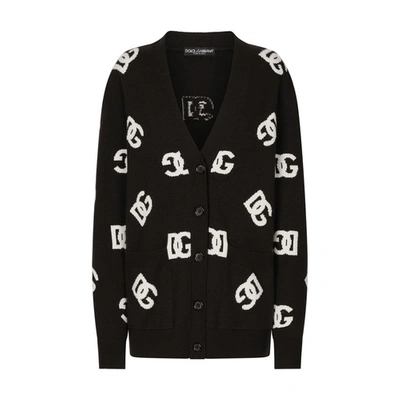 Shop Dolce & Gabbana Wool Cardigan With Inlay In Combined_colour