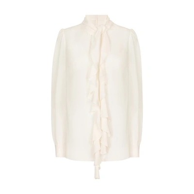 Shop Dolce & Gabbana Georgette Blouse With Ruches In Natural_white