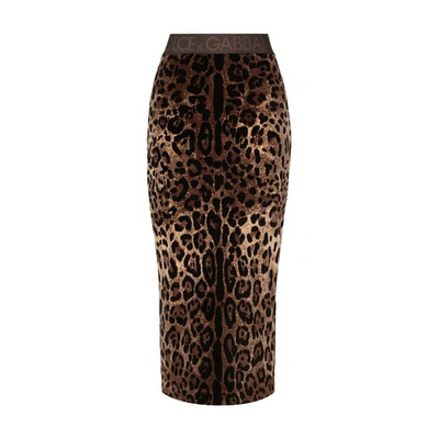 Dolce & Gabbana Leopard Jacquard Chenille Pencil Skirt In Jacquard