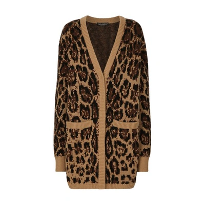 Shop Dolce & Gabbana Long Wool And Cashmere Cardigan In Combined_colour