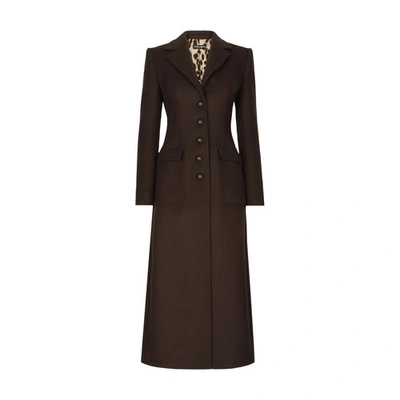 Shop Dolce & Gabbana Long Wool And Cashmere Coat In Dark_brown_4