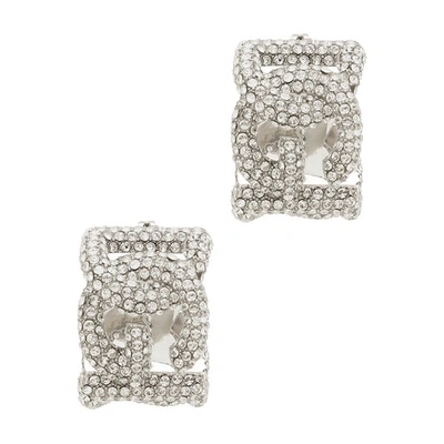 Shop Dolce & Gabbana Rhinestone Earrings With Dg Logo In Silver_palladium