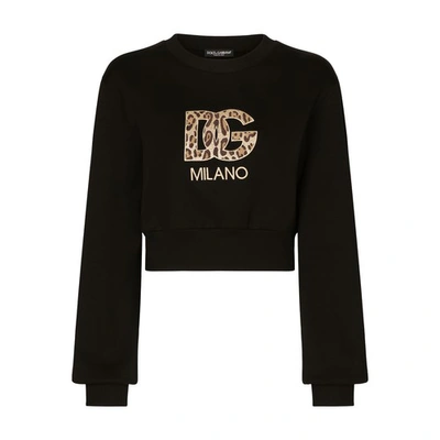Shop Dolce & Gabbana Cropped Sweatshirt With Embroidery In Black