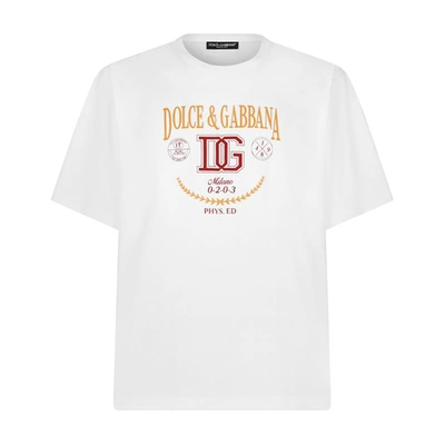 Shop Dolce & Gabbana Cotton Interlock T-shirt With Embroidery In Optical_white