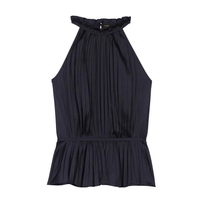 Shop Maje Pleated Satiny Top In Noir