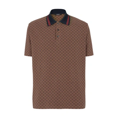 Shop Balmain Mini Monogram Jacquard Jersey Polo Shirt In Brown