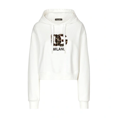Shop Dolce & Gabbana Jersey Hoodie With Patch In White
