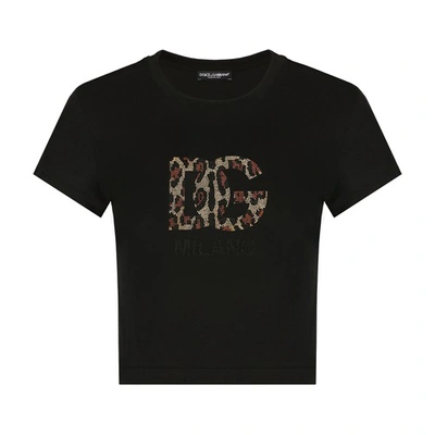 Shop Dolce & Gabbana Short T-shirt With Rhinestone In Black