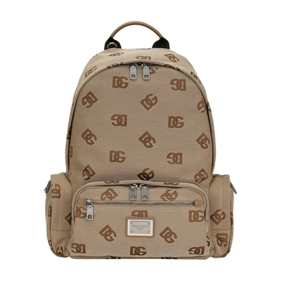 Shop Dolce & Gabbana Cordura Backpack In Ecru_marrone
