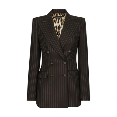 Shop Dolce & Gabbana Pinstripe Wool Turlington Jacket In Striped