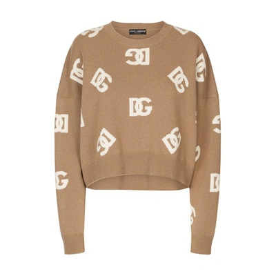 Shop Dolce & Gabbana Cropped Wool Sweater With Inlay In Combined_colour