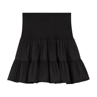 Shop Maje Short Skirt With Smocking And Frills In Noir