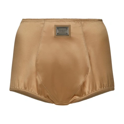 Shop Dolce & Gabbana Satin High-waisted Panties In Medium_beige