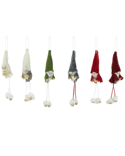 Northlight Set Of 6 Gnomes With Stars Plush Christmas Ornaments