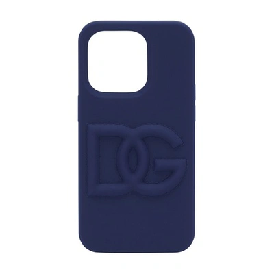 Shop Dolce & Gabbana Branded Rubber Iphone 14 Pro Cover In Blu_china