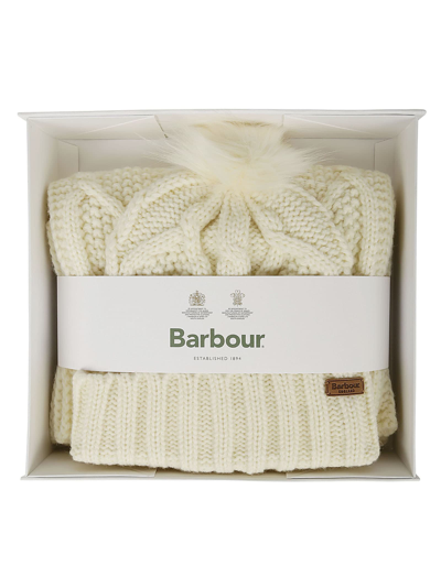 Shop Barbour Ridley Beanie Scarf Gift Set In Cream