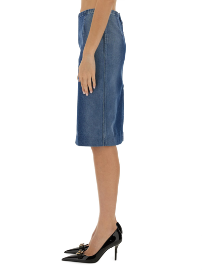 Shop Versace Cotton Denim Skirt In Blu