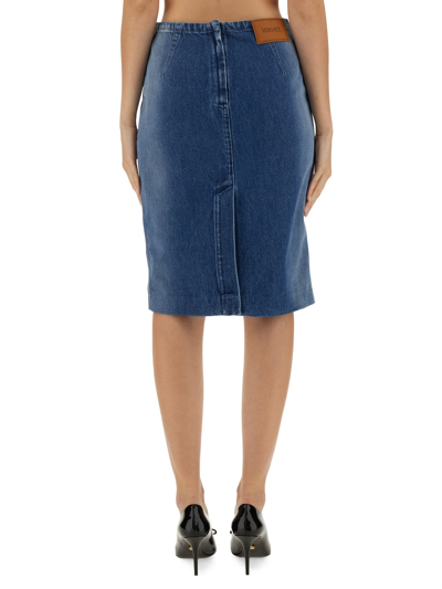 Shop Versace Cotton Denim Skirt In Blu