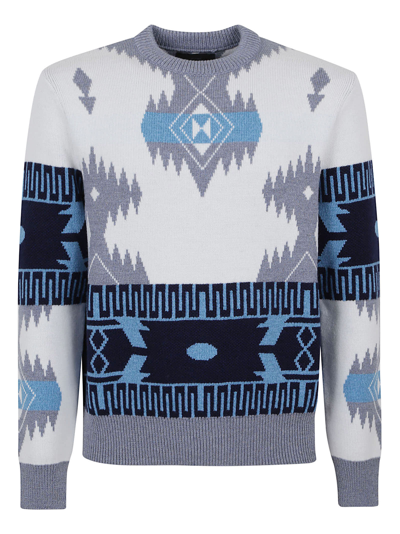 Shop Alanui Icon Jacquard Sweater In White Ice Cloud