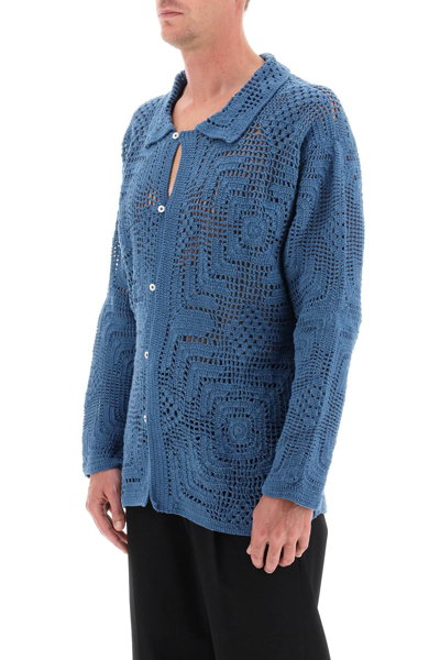 Shop Bode Overdyed Crochet Shirt In Petrol (blue)