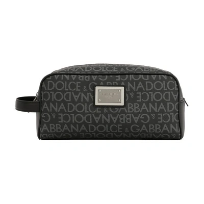 Shop Dolce & Gabbana Coated Jacquard Toiletry Bag In Black_grey