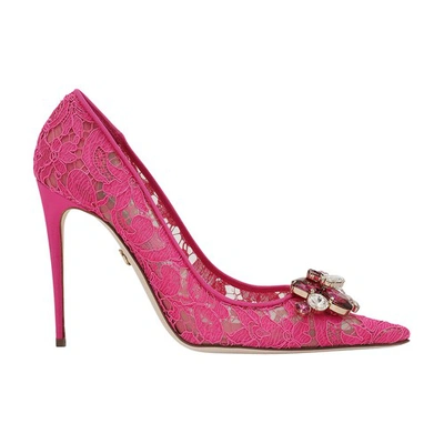 Dolce & Gabbana Rainbow Lace In Lurex Lace Pumps In Fuchsia