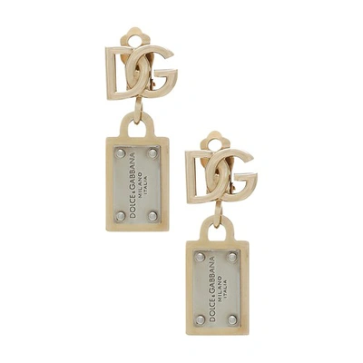 Shop Dolce & Gabbana Earrings With Dg Logo And Tag In Two_color