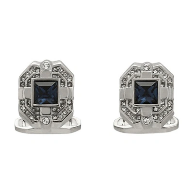 Shop Dolce & Gabbana Silver Cufflinks With Rhinestones In Blue