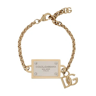 Shop Dolce & Gabbana Bracelet With Dg And Logo Tag In Gold