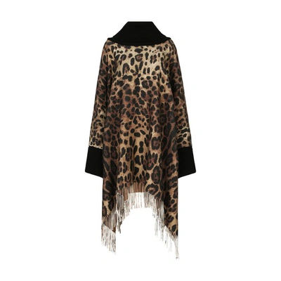 Shop Dolce & Gabbana Cashmere And Wool Poncho In Leo