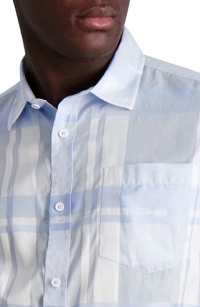 Shop Karl Lagerfeld Plaid Short Sleeve Button-up Shirt In Light Blue