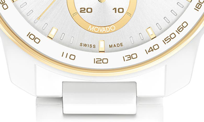 Shop Movado Bold Verso Chronograph Ceramic Bracelet Watch, 44mm In White