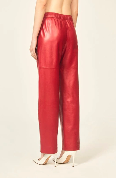 Shop Interior The Durden Track Stripe Straight Leg Leather Trousers In Cherry
