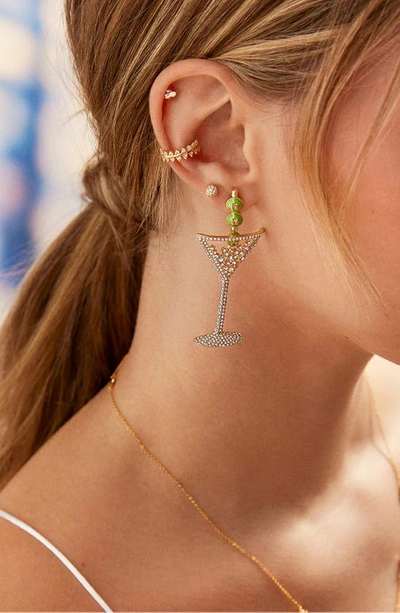 Baublebar Pimento Memento Crystal Martini Drop Earrings In Gold Tone In Clear